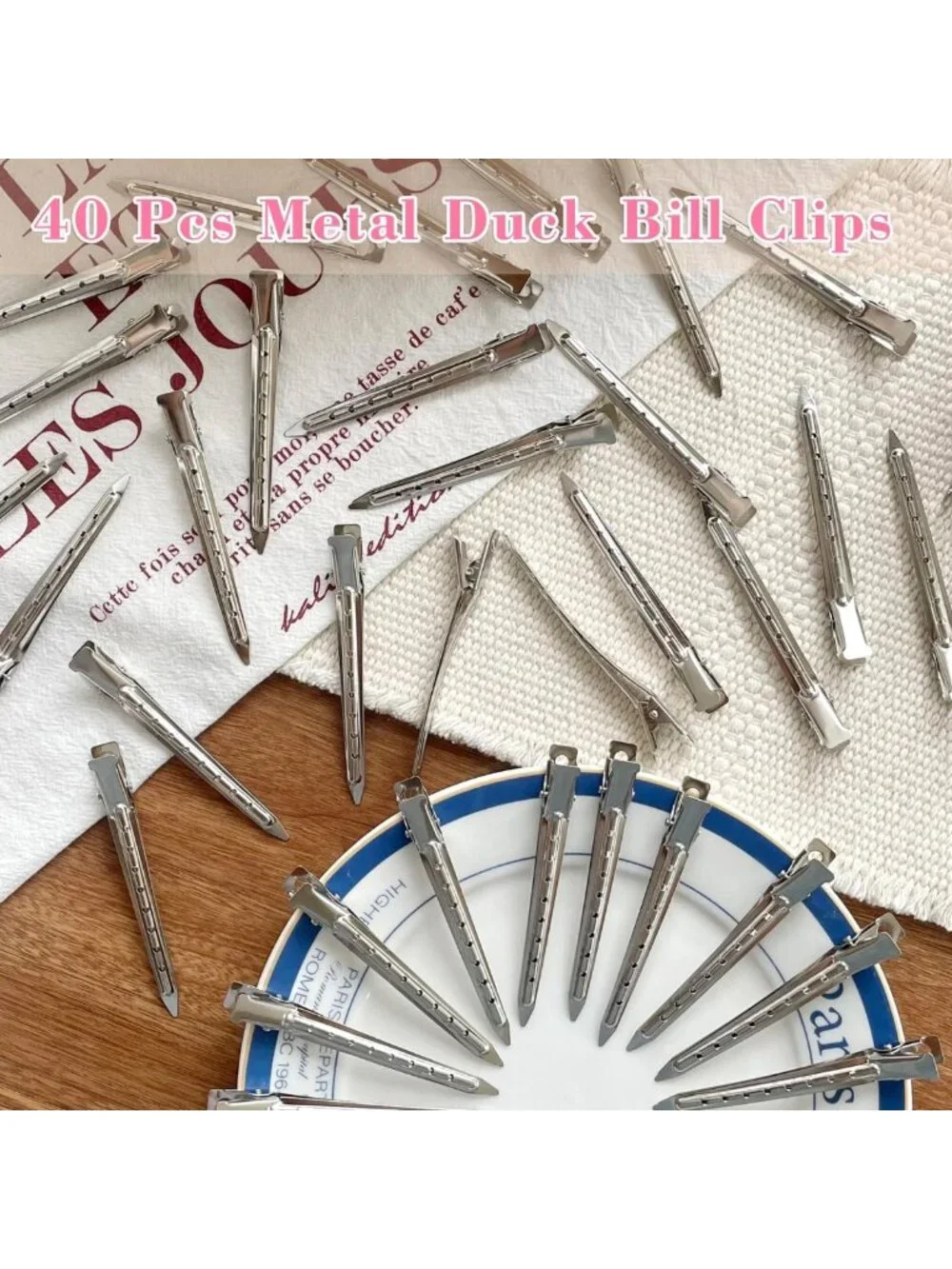 40 PCS Metal Duck Billed Clips for Hair Styling, Coloring & Rollers - Silver